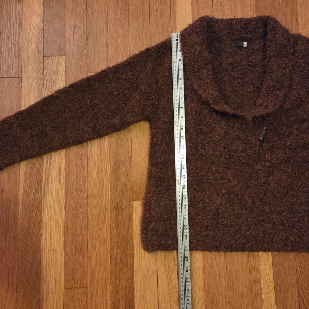 Tabask Handknit Alpaca + Wool Sweater, Cinnamon Brown Bouclé, Made in Peru Sz S - Picture 8 of 11